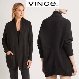 VINCE Open Front Wool Yak Cardigan Charcoal Black Dolman Quiet Luxury Relaxed S